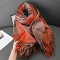 Écharpe épaisse en cachemire synthétique à carreaux orange et marron avec franges - 67-180CM / Orange