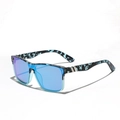 Square oversized sunglasses with blue mirrored lenses and marble pattern frame - Floral Blue Frame Blue Mirror