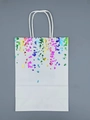 White kraft paper gift bag with holographic heart and sturdy white twisted rope handles - White Kraft / Top Heart / Rainbow Gold
