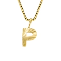 Gold-plated titanium steel box chain necklace featuring a letter P pendant with sunray texture - Letter P - Gold