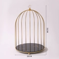 Golden birdcage display rack with black marble base and crystal handle, size 31x20cm - Single Tier - Black Gold (Marble Texture)