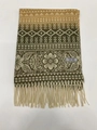 Close-up of ethnic stripe cashmere-feel scarf with geometric patterns and fringe detail - Yellow-Green