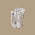 Light grey low cut cotton socks featuring a simple black line smiley face pattern - One Size / Gray [Smile]