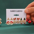 Weihnachtliche Ohrstecker-Set mit Weihnachtsmann und Rentier auf einer weißen Displaykarte - 6 Paar Weihnachts-Ohrring-Set (02 KC Gold A-44)