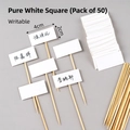 50-piece set of blank white rectangular paper cake toppers with wooden picks for writing - White Square Writing Topper - 50 Pcs