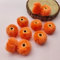 Soft orange 20mm faux rabbit fur pompom bead with gold metal eyelet for DIY crafts - Deep Orange Red