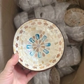 Handmade coconut bowl with blue floral shell mosaic interior for home decor - Small Blue Flower