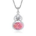 S925 sterling silver necklace featuring a double gourd pendant with a pink gemstone - 925 Silver / Padparadscha (FDDZ-034)