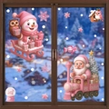 Pink 3D Christmas window clings featuring Santa on a train and snowman on a sleigh stickers - Set of 2 BQ610+617