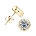Classic six-prong 925 sterling silver earrings with D color Moissanite in gold finish - Bubble Bezel Set / 0.5 Carat * 2 / Gold