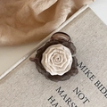 Elegant fabric rose hair clip in brown and cream with a vintage translucent petal design - Hair Claw / White Transparent Rose Claw