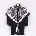 Elegant 90cm square silk scarf with black and white floral pattern on a white background - 90x90 Twill / White