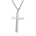 Polished silver stainless steel cross pendant necklace with 3mm twisted rope chain - 60CM / Silver