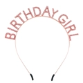 Rose gold Birthday Girl headband featuring sparkling pink rhinestones on a metal band - Rose Gold + Pink Rhinestone (with Silicone Cover)
