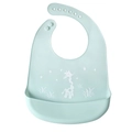 Adjustable light blue silicone baby bib with giraffe print and leak-proof pocket - Giraffe - Bean Green