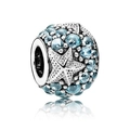 Blue ocean charm with starfish relief and 925 silver finish for DIY bracelets - Blue Starfish Pattern Round Bead (#59)