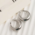 Chic silver titanium steel chunky hoop earrings with mirror finish and secure clasp - Vintage Chunky Hoop / Silver