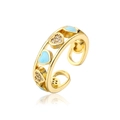 Detailansicht eines vergoldeten Herzrings mit himmelblauem Emaille und Zirkonia-Mikrofassung - Einstellbar Offen / Hellblaues Herz / Himmelblau