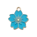 Blauer Kirschblüten-Anhänger mit goldenem Metallrand und blauem Emaille-Dekor - Kirschblüte (14794)