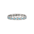 Detail view of Italian style modular charm bracelet with blue enamel cupid heart links - Cupid's Arrow Light Blue (18 Links)