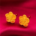 Gold-plated brass flower earrings with a textured matte finish on a red background - Style 8 Matte Flower Stud Earrings (1 Pair With Backs)