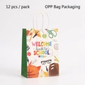 Set of 12 Welcome Back to School paper gift bags with handles for stationery and snacks - 422-5 Green Side Stationery