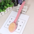 Pink long handle bath brush with wavy grip and firm bristles for back scrubbing - Single-sided Bath Brush / Pink