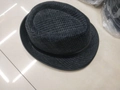 Classic dark grey wool fedora hat with textured finish and black trim for men - L / Dark Grey Grid