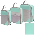 4-piece mint green compression travel organizer set with mesh laundry and drawstring bags - 4-Piece Set (includes Drawstring Bag) / Lake Blue