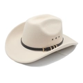 Classic cream western cowboy felt hat with black leather belt and gold buckle detailing - M (56-58cm) / Beige