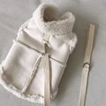 Suede and sherpa warm pet vest with matching leash set in cream white for small dogs - S / White