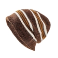 Bonnet en tricot marron avec rayures blanches et marron foncé en laine texturée - 36x26cm / café