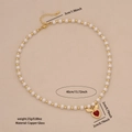 Collana di perle finte con ciondolo a cuore in vetro rosso e accenti dorati - Collana a Cuore Con Decorazione a Foglia d'Oro (3#)