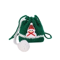 Handmade Christmas green knitted drawstring bag with snowman patch and white pom-pom - Green Snowman