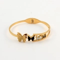 Gold butterfly open bangle featuring matte finish and black and white inlay details - BR8248-Asymmetric Butterfly / Gold
