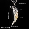 Wolf tooth pendant necklace with acrylic claw and 70cm stainless steel chain - Wolf Tooth No.19 + 70cm Steel Chain
