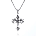 Collana con ciondolo a croce gotica argento con motivi a fiamma e robusta catena box - Pendente a Croce di Fiamma Argentata (Senza Catena) (A0803)
