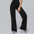 High-waisted black yoga pants with wide-leg flare design in premium elastic fabric - S / Premium Black