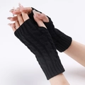 Black cable knit fingerless gloves for winter, stylish unisex short arm warmers - One Size / Black