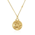 Close-up of gold-plated circular pendant featuring Capricorn zodiac relief on fine chain - Capricorn