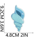Detail view of blue gradient conch shell embroidery patch with 9.2cm x 4.8cm size markings - Blue Conch