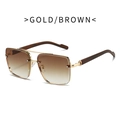 Oversized square sunglasses with gold metal frame, brown gradient lenses, and wood grain legs - Gold Frame Gradient Tea Lens