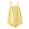 Pale yellow satin slip dress featuring 3D floral accents and tiered ruffled hemline - XS / Yellow