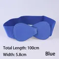 Blue elastic cinch belt for women featuring a faux leather bow and 5.8cm width - 100cm Extended / Blue