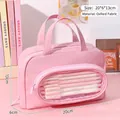 Pink high-capacity Oxford cloth pencil case with transparent window and handles - Pink