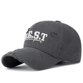 Dark gray vintage baseball cap with E.S.T embroidery and distressed frayed holes - Gray