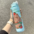 Portable light blue Capybara water bottle for kids with cartoon design and straw - Solid Green (New)