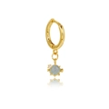 Detail of 18K gold star pendant earring with light blue gemstone and white zircon - Star Light Blue Stone Style (EH00436)