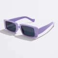 Detail view of vintage square sunglasses in lavender purple with dark grey lenses - C14 Purple Grey