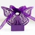 Elegant purple hollow butterfly candy box with matching ribbon for wedding and parties - Dark Purple